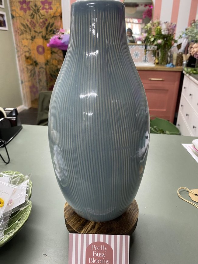 Tall Pale Blue Striped Vase