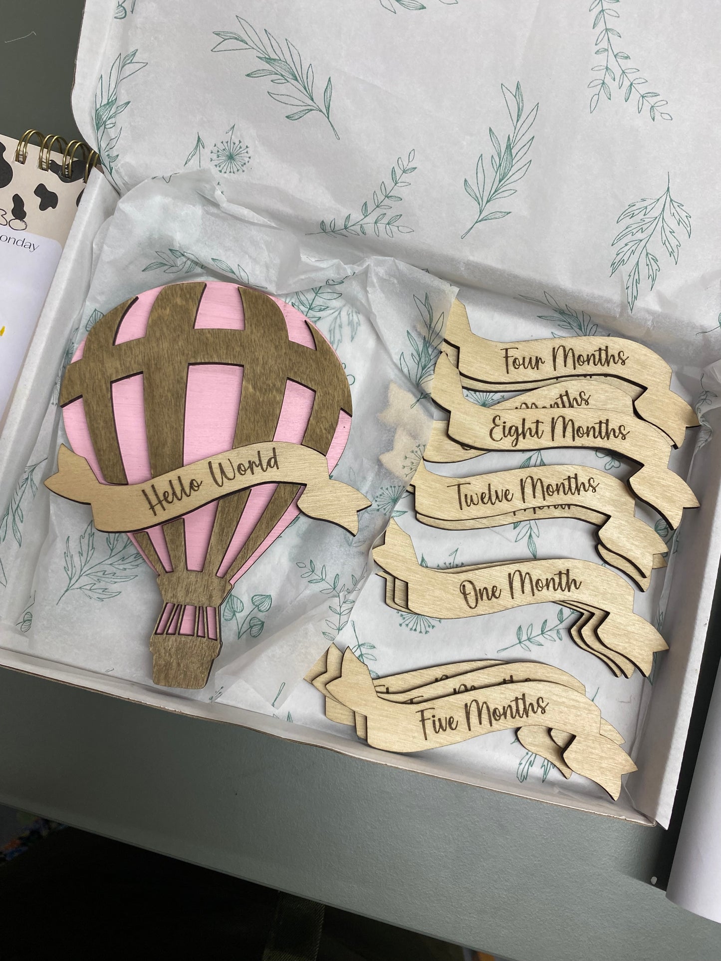 Wooden Baby Announcement Hot Air Balloon