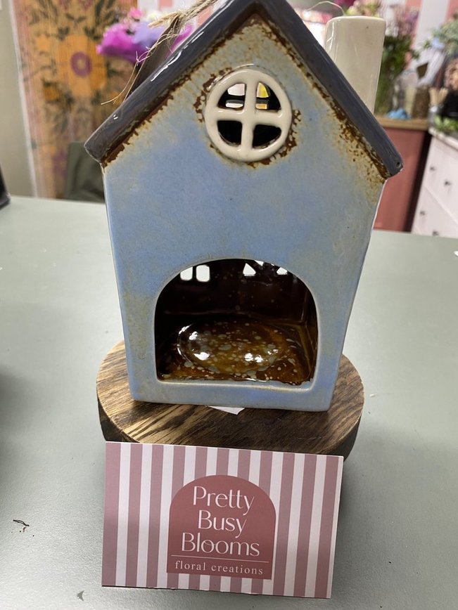 Village Pottery Round House Blue Tealight Holder