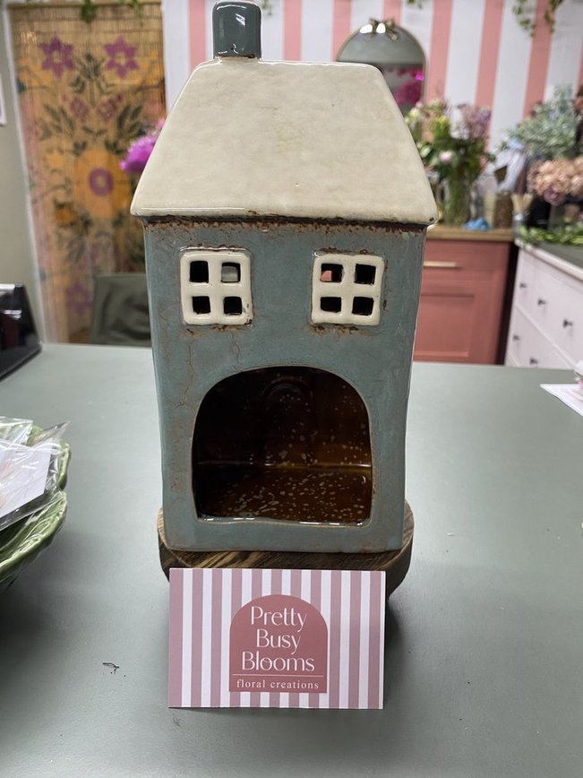 Village Pottery Tall Blue Tea-Light House