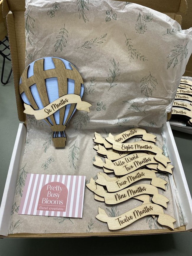 Wooden Baby Announcement Hot Air Balloon