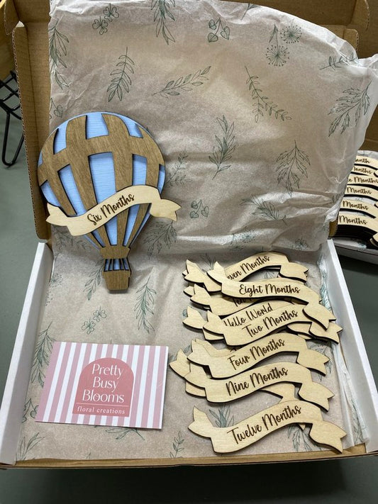 Wooden Baby Announcement Hot Air Balloon