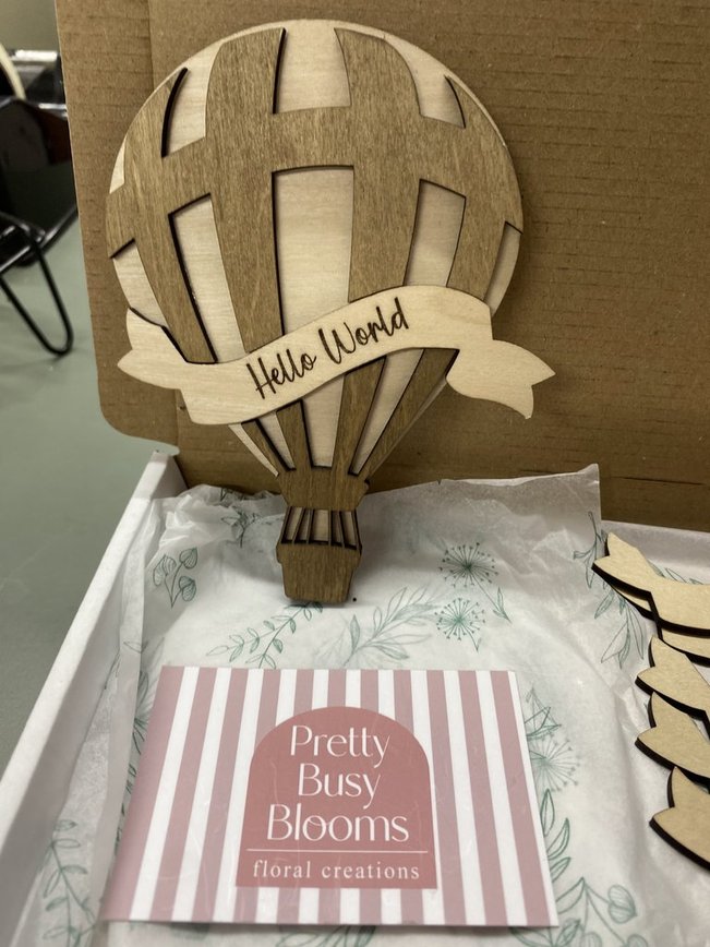Wooden Baby Announcement Hot Air Balloon