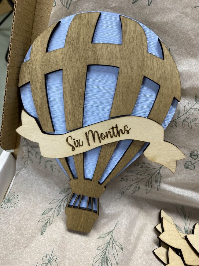 Wooden Baby Announcement Hot Air Balloon