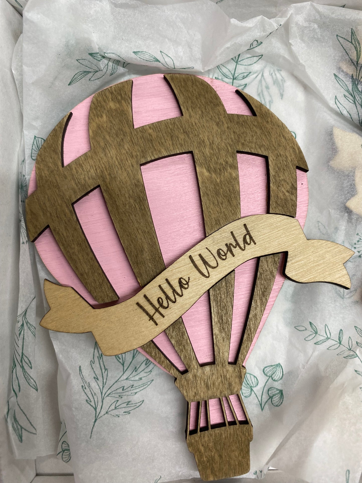 Wooden Baby Announcement Hot Air Balloon