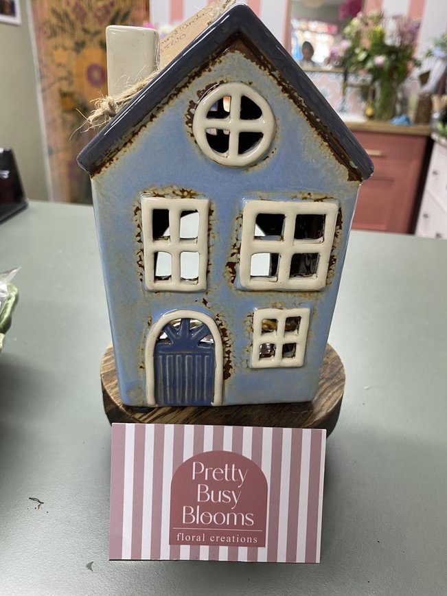 Village Pottery Round House Blue Tealight Holder