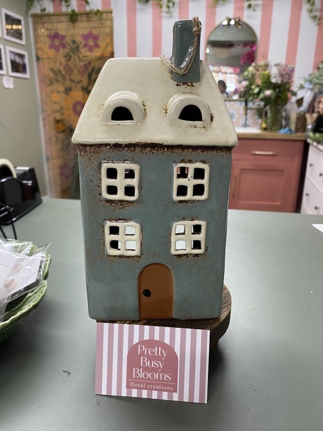 Village Pottery Tall Blue Tea-Light House