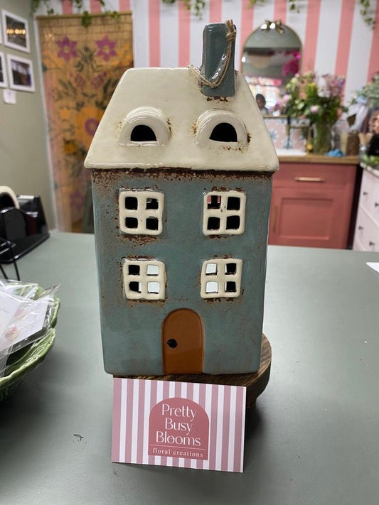 Village Pottery Tall Blue Tea-Light House