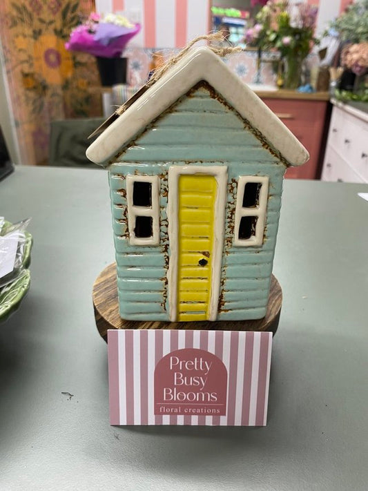 Village Pottery Blue Beach House Tea Light Holder