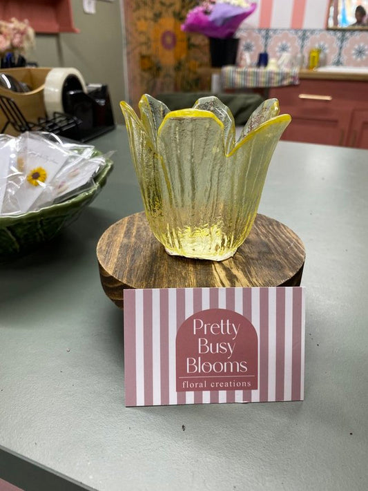 Glass Flower Tea Light Holder